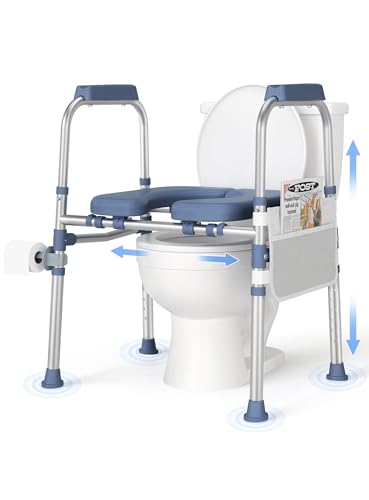 FSA/HSA Padded Toilet Seat Riser for Seniors, Heavy Duty Raised Toilet Seat with Handles Adjustable Standalone Toilet Safety Frame, Elderly Assistance Products for Bariatric, Pregnant, Surgery - color: Dark Blue