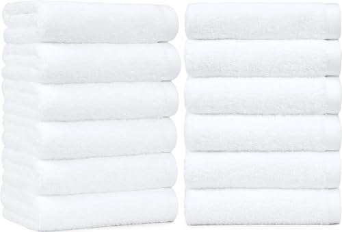 Amazon Basics Soft and Thick Cotton Hand Towels for Bath, Kitchen, Gym, 16 x 26 in, White, 12-Pack - color: White, size: 12 Pack
