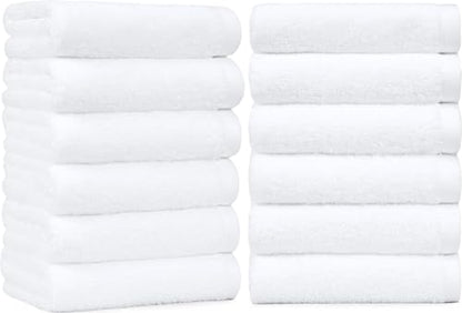 Amazon Basics Soft and Thick Cotton Hand Towels for Bath, Kitchen, Gym, 16 x 26 in, White, 12-Pack - color: White, size: 12 Pack