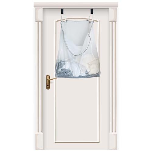 Hanging Washable Laundry Hamper | Over Door Mesh Laundry Bag with 2 Hooks, Tangle-Free Delicates Protector