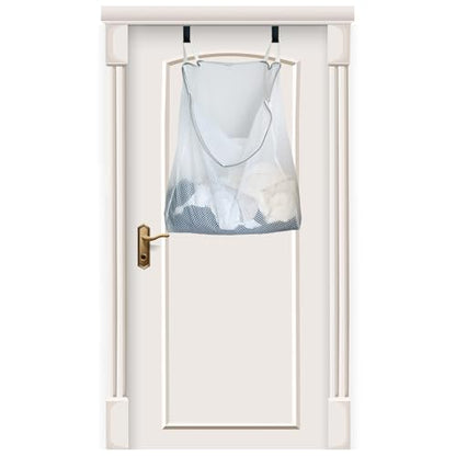 Hanging Washable Laundry Hamper | Over Door Mesh Laundry Bag with 2 Hooks, Tangle-Free Delicates Protector