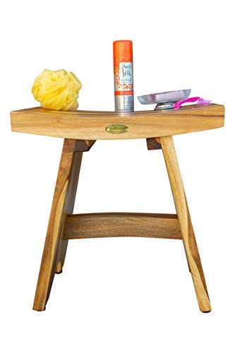 EcoDecors Teak Shower Bench 18", 300 lb Capacity – Waterproof Teak Bath Seat for Adults - Compact Spa Stool for Small Bathrooms & Walk-in Showers with Slip-Resistant Feet - size: 18" bar