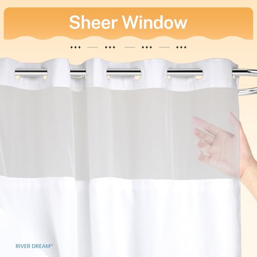 RiverDream Heavyweight Waffle No Hook Shower Curtain with Liner,White,71x80 | Dotted Waffle,Snap-in Liner,Heavy Duty,Quick Dry,Mesh Top Window,With Bottom Magnets,Hotel-Grade,Washable,Long Size - color: White, size: 71"W x 80"L (Pack of 1)