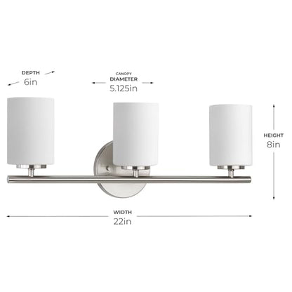 Replay Collection 3-Light Etched White Glass Modern Bath Vanity Light Brushed Nickel - color: Brushed Nickel, size: 3-Light