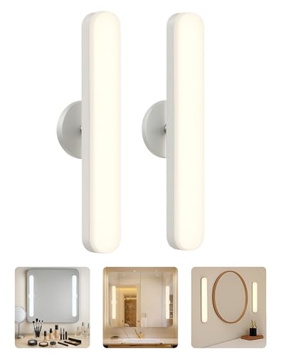 cambk Set of 2 Wireless Vanity Makeup Lights for Mirror, Stick On Rechargeable Light Bar for Bathroom Mirror with 3 CCT&Dimmable, Cordless Battery Operated Touch Control Lighting - color: White