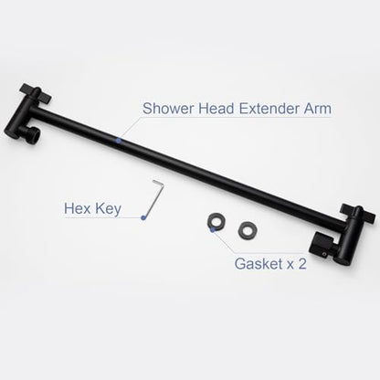 OFFO Shower Head Extension Arm, 16 in Shower Extension Arm with Locking Nut, Adjustable Height and Angle Shower Arm Extender, Universal G1/2 Connector for Fixed and Handheld ShowerHead, Matte Black - color: Matte Black, style: 16 in