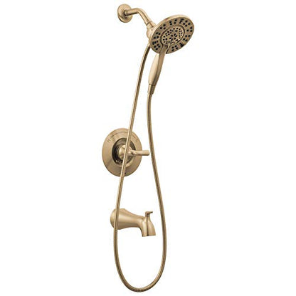 Delta Arvo 14 Series Brushed Gold Bathtub Shower Faucet Set with In2ition 2-in-1 Dual Shower Head with Handheld Spray Combo, Valve Trim Kit, Champagne Bronze 144840-CZ-I (Valve Included) - color: Champagne Bronze