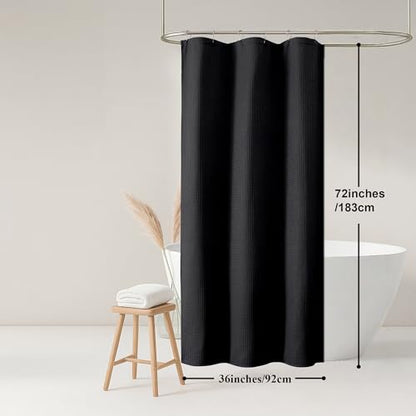 Black Shower Curtain, Stall Small Waffle Weave Heavy Fabric Shower Curtains for Narrow Size Bathroom, Waterproof Soft Hotel Spa Luxury Bath Curtain Set, Machine Washable, Black, 36x72 Inch - color: Black, size: 36"W x 72"L (Pack of 1)