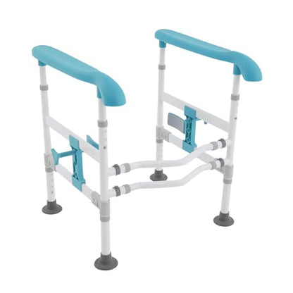 Toilet Safety Rails for Seniors Heavy Duty Toilet Safety Frame, 330Lbs Carbon Steel Adjustable Height and Width, Toilet Grab Bar Arms for Elderly Disabled & Shower, Blue