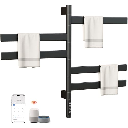 Smart Rotating Heated Towel Rack, 5-Bar Wall-Mounted, Gray | Electric Towel Warmer for Bathroom, Swivel Bars, Wi-Fi App Control, 1-24H Timer, 115-155°F, 120W, IPX5, Plug-In or Hardwired - color: Gray 17.72"x26.77"