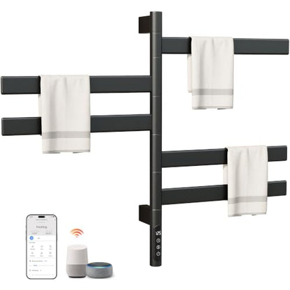 Smart Rotating Heated Towel Rack, 5-Bar Wall-Mounted, Gray | Electric Towel Warmer for Bathroom, Swivel Bars, Wi-Fi App Control, 1-24H Timer, 115-155°F, 120W, IPX5, Plug-In or Hardwired - color: Gray 17.72"x26.77"