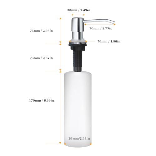 Soap Dispenser for Kitchen Sink, Built in Sink Soap Dispenser Lotion Dispenser with 17 OZ Bottle, Refill from The Top Bar Sink Soap Dispenser, Chrome - color: Chrome