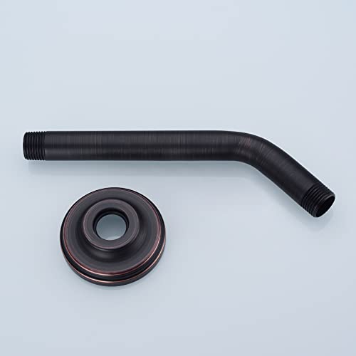9 Inch Oil Rubbed Bronze Shower Arm and Flange Angled Head Pipe | Stainless Steel Wall Mounted Extension with Brushed ORB Finish, Bathroom Antique Venetian Gooseneck Curved Shower Neck - color: Oil Rubbed Bronze, style: 9 inch