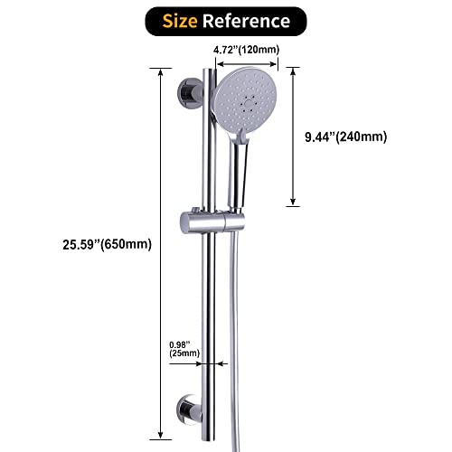 Shower Slide Bar with three Function Massaging Hand Shower Head Adjustable SUS 304 Stainless Steel Polished D500011C - color: Chrome