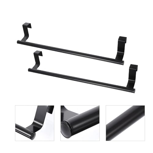 SHOWERORO 2pcs Black Stainless Steel Towel Bars No-Drill Over Door Towel Holders 36cm Large Bathroom and Kitchen Wall-Mounted Storage Racks