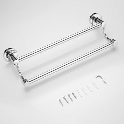 Adjustable Double Towel Racks for Bathroom 15 to 26.5 Inch Towel Bar, Expandable Bright Chrome Double Bath Towel Holder, Wall Mount with Screws Towel Bar Rod - color: Double Rack-polished