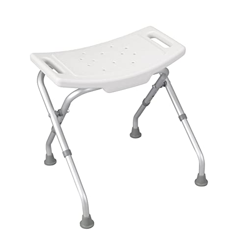 Drive Medical 12486 Folding Shower Chair, Bath Bench with Drainage, White | Folding Shower Chair Includes Drainage Holes and In-Seat Handles, Supports Users Up to 300 Pounds, White