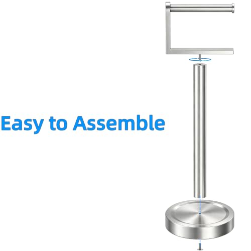 Heavy Duty Toilet Paper Holder Stand, Stable Weighted Base Toilet Paper Holder Free Standing, Stainless Steel Bathroom Free Standing Toilet Paper Roll Holder, Silver Tissue Rack - color: Silver