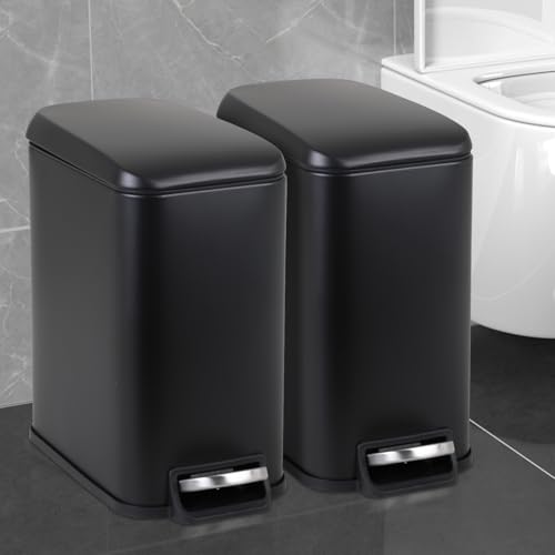 Small Bathroom Trash Can with Lid, 5 Liter/1.3 Gallon Stainless Steel Small Garbage Can with Removable Inner Bucket & Soft-Close Foot Pedal, Slim Trash Can for Bathroom, Bedroom, Office (Black, 2 PCS) - color: Black, size: 2 Pack