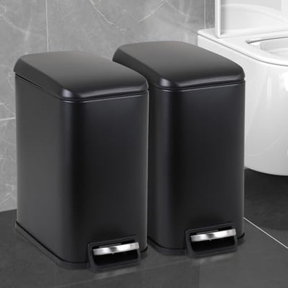 Small Bathroom Trash Can with Lid, 5 Liter/1.3 Gallon Stainless Steel Small Garbage Can with Removable Inner Bucket & Soft-Close Foot Pedal, Slim Trash Can for Bathroom, Bedroom, Office (Black, 2 PCS) - color: Black, size: 2 Pack