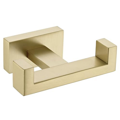 Angle Simple Double Towel Hook Brushed Gold, Bathroom Robe Holder for Wall | SUS304 Stainless Steel, Heavy Duty Dual Coat Hook, Hand Towel Hanger Screw Wall Mount - color: Brushed Gold, size: 1 Pack