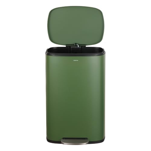 happimess Connor 2-Piece Iron Trash Can, Pine Green | 13.2 And 1.3 Gallons, Rectangular, Soft-Close Lid, Step Pedal, 20 Liners, 26" And 12" Height - color: Pine Green