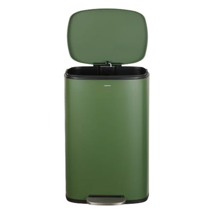 happimess Connor 2-Piece Iron Trash Can, Pine Green | 13.2 And 1.3 Gallons, Rectangular, Soft-Close Lid, Step Pedal, 20 Liners, 26" And 12" Height - color: Pine Green