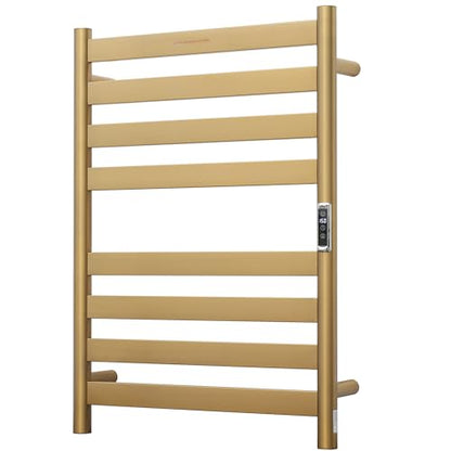 Heated Wall Mounted Electric Towel Warmer Rack,Timer & Temperature Control, 8 Bar Stainless Steel Towel Heater for Bathroom, Brushed Gold, Plug-in(27.56x19.69x4.41in) - color: Brushed Gold, size: 8 Bars