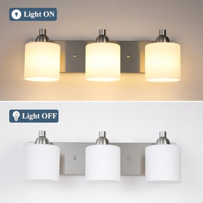 Mecgirn Stainless Steel Milk Glass Bathroom Vanity Light Over Mirror, 3 Light Brushed Nickel Bathroom Light Fixtures with Frosted Glass, Modern Vanity Lighting Wall Mount - color: Brushed Nickel, size: 3 Light