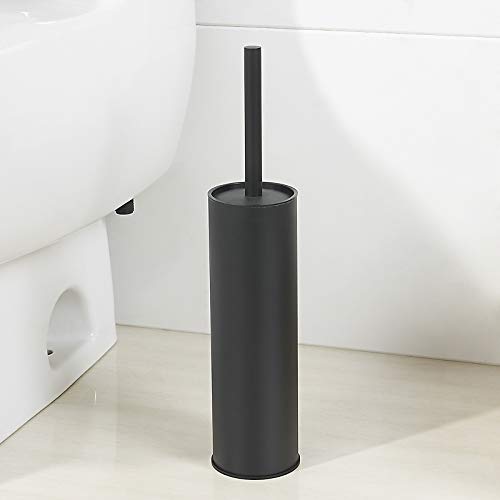 BGL Stainless Steel Toilet Brush with Holder, 2 Black Bristle Heads - color: Matte Black