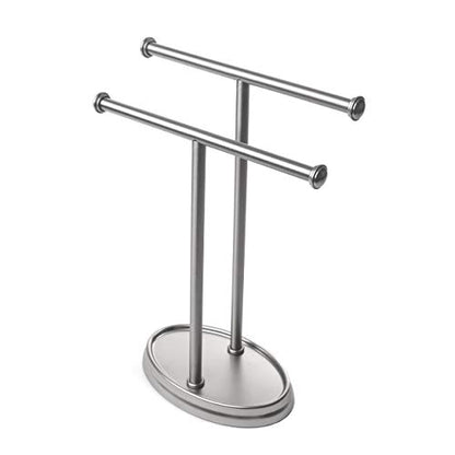Umbra Palm Double Hand Towel Tree, Brushed Nickel 2 Towels Holder and Accessories Stand for Bathroom Vanities - Slim, Modern, Durable Bars With Base Serves as a Jewelry Tray for Rings, 4.25" Length x 10.5" Height x 3.75" Width, Model:021019-410