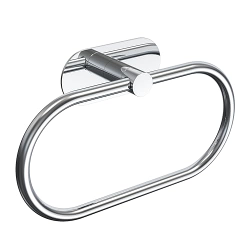 Adhesive Towel Holder for Bathroom Polished Chrome No Drill Hand Towel Ring Stainless Steel and Zinc Alloy Self Adhesive Towel Hanger for Bath, Kitchen - color: Polished Chrome
