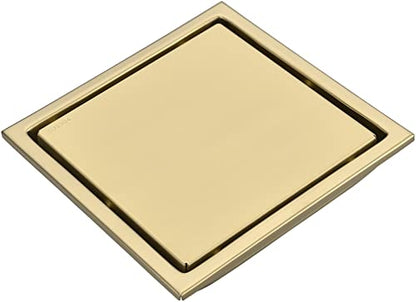 TRUSTMI 6 Inch Square Invisible Bathroom Shower Floor Drain with Removable Tile Insert Grate Cover, Brushed Gold, SUS 304 Stainless Steel - size: Tile-Insert