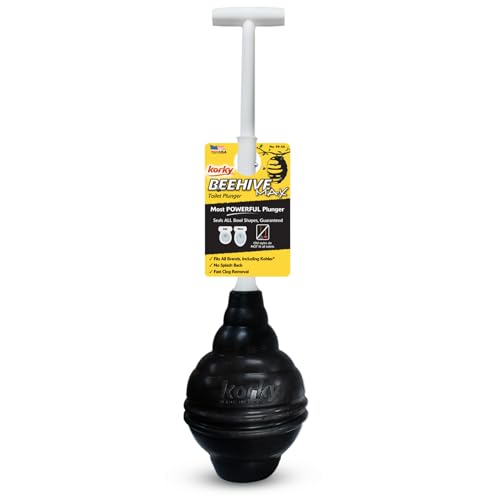 Korky BeehiveMAX Heavy Duty Toilet Plunger - Seals All Bowl Shapes – Powerful Clog Removal 1 Count (Pack of 8) - style: Adjustable Handle (Pack of 8)