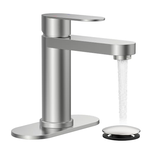 FORIOUS Bathroom Faucet 1 Hole, Single Handle Vanity Faucet Brushed Nickel | Bathroom Sink Faucet with Deck Plate, Fits 1 Hole and 4-Inch 3 Hole Install, for RV Vanity Lavatory Restroom Camper - color: Brushed Nickel