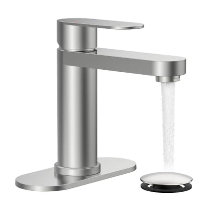 FORIOUS Bathroom Faucet 1 Hole, Single Handle Vanity Faucet Brushed Nickel | Bathroom Sink Faucet with Deck Plate, Fits 1 Hole and 4-Inch 3 Hole Install, for RV Vanity Lavatory Restroom Camper - color: Brushed Nickel