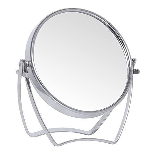 Adjustable Mini Makeup Mirror,360°Rotation Folding Portable Desk Vanity Mirror with Stand Shower Shaving Cosmetic Mirror Round - color: Silver(round)