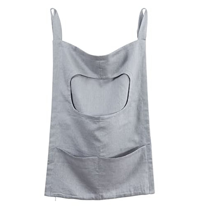 Amazhiyu Pure Linen Over The Door Laundry Hanging Hamper Bag with Bottom Zipper and Pockets Pastel Blue - color: Pastel Blue