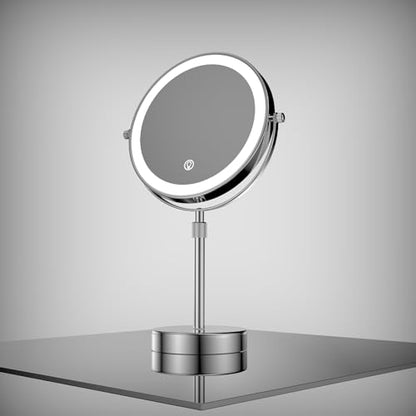 Nicesail LED 7X Make up Mirror, 8 Inch, 4000 mAh Rechargeable Chrome Finish | Mirror with Light of 3 Colors, Brightness Adjustable, Height Adjustable, Double Sided (8 Inch, 7X), Magnifying Lighted Makeup - color: Chrome-7x