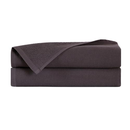 100% Turkish Cotton Dual-Sided Waffle and Terry Towel Set - Ultra Absorbent, Soft & Quick Dry - Bath Towels, Hand Towels & Washcloths (Charcoal, 2-Piece Bath Towel Set) - color: Charcoal, size: 2-Piece Bath Towel Set