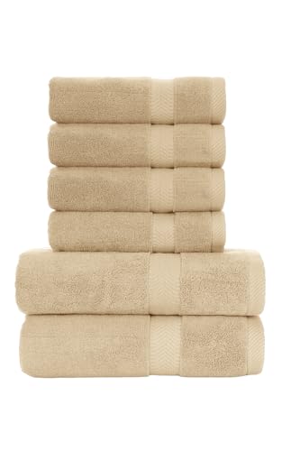 BY LORA 660 GSM Bath Towel Set of 6, 100% Ring-Spun Cotton Terry, 2 Bath Towels + 4 Hand Towels, Hotel Quality, Heavyweight Plush, Beige - color: Beige, size: 6-Piece Set