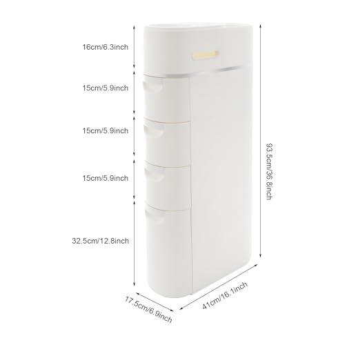 36.8 in Narrow Bathroom Floor Cabinet with 4 Drawers for Bathroom | Freestanding Storage Cabinet Tall White ABS Slim Storage Cabinet for Kitchen, Small Spaces - size: 36.8 In