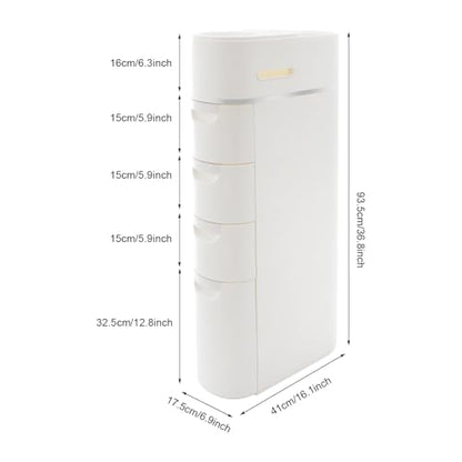 36.8 in Narrow Bathroom Floor Cabinet with 4 Drawers for Bathroom | Freestanding Storage Cabinet Tall White ABS Slim Storage Cabinet for Kitchen, Small Spaces - size: 36.8 In