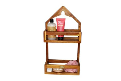 EcoDecors Teak Shower Caddy, Over Shower Head Organizer, Fully Assembled | Space-saving over shower head caddy keeps shampoo, soap, razors, and bath essentials neatly organized