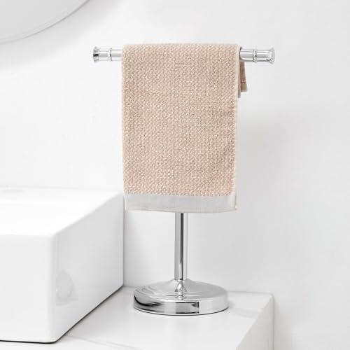 RUMOSE Polished Chrome Hand Towel Holder Stand Countertop Towel Rack | 13 Inch Bathroom Kitchen Vanity T-Shape Towel Stand Free Standing Stainless Steel Towel Bar Towel Ring - color: Polished Chrome