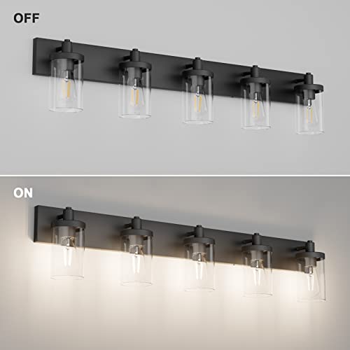 Aipsun Matte Black Bathroom Vanity Light Fixtures 5 Lights Industrial Lighting Fixtures Over Mirror with Clear Glass Shade(Exclude Bulb) - color: Black, size: 5-Light