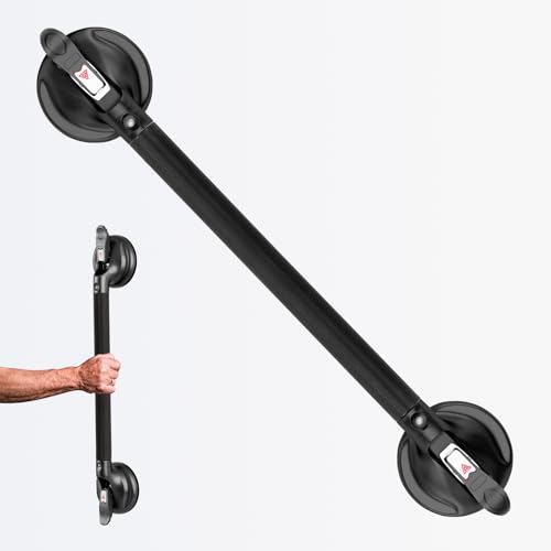 21-Inch Shower Handle - Upgraded Grab Bar with Strong Suction Cups for Bathtub & Shower Safety, Ideal for Seniors, Elderly, Disabled - Black