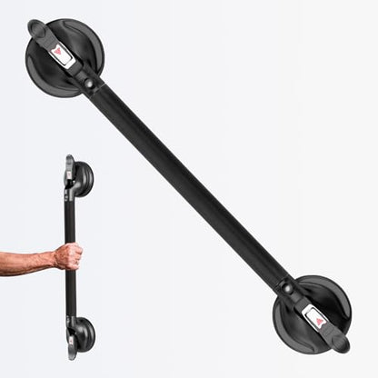 21-Inch Shower Handle - Upgraded Grab Bar with Strong Suction Cups for Bathtub & Shower Safety, Ideal for Seniors, Elderly, Disabled - Black