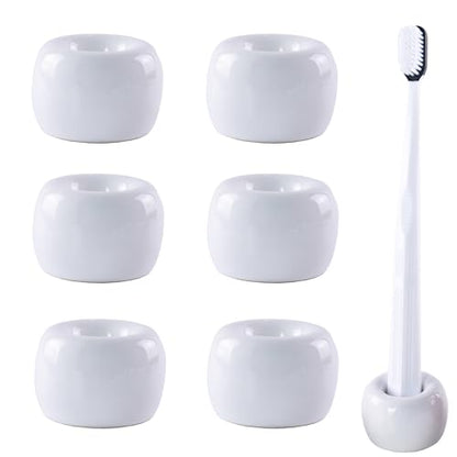 NiuYichee Set of 6 Sleek Mini Ceramics Toothbrush Holder, Small Ceramic Ring, Perfect Size for Bathroom Vanity Countertops - color: White