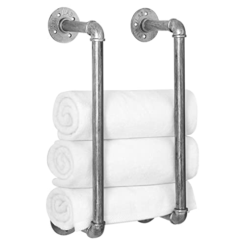 HouseAid Industrial Pipe Towel Rack, Farmhouse Bathroom Towel Storage Holder, Vintage Style Towel Organization, Wall Mounted, Antique Silver - size: 16 inch (Antique Silver)